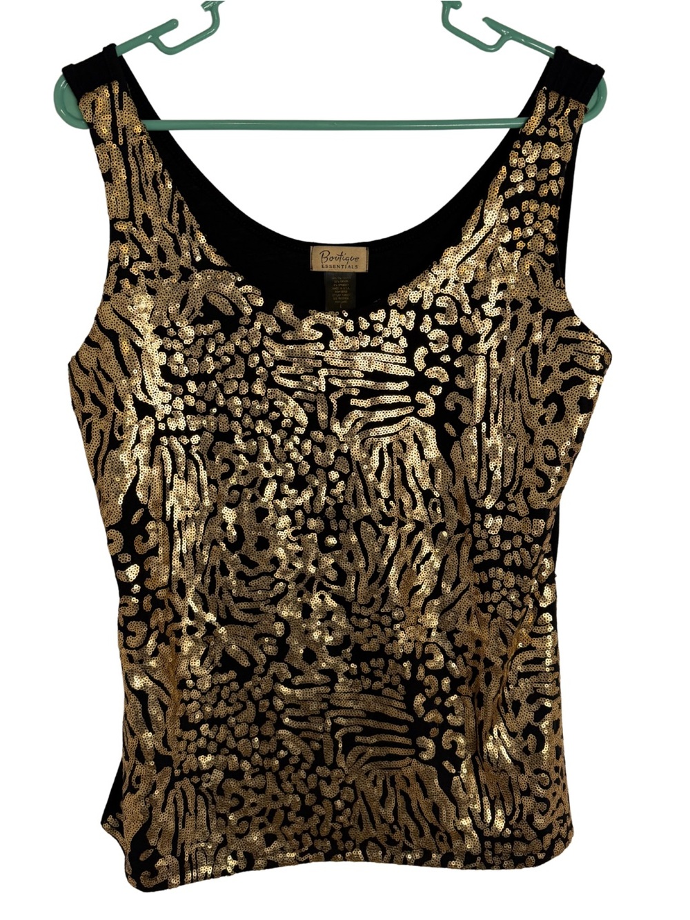 3/$20 Boutique Essentials Black & Gold Sequin Scoop Tank Top Size Large